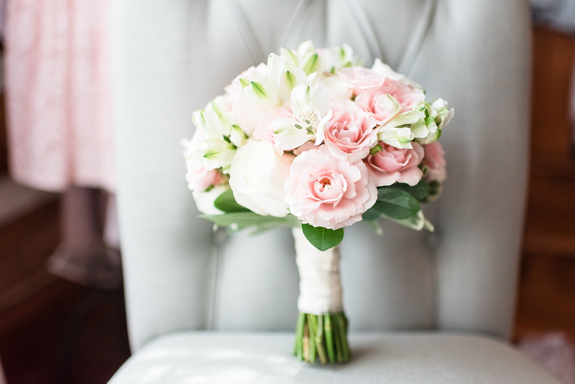 pink white rose bridal bouquet