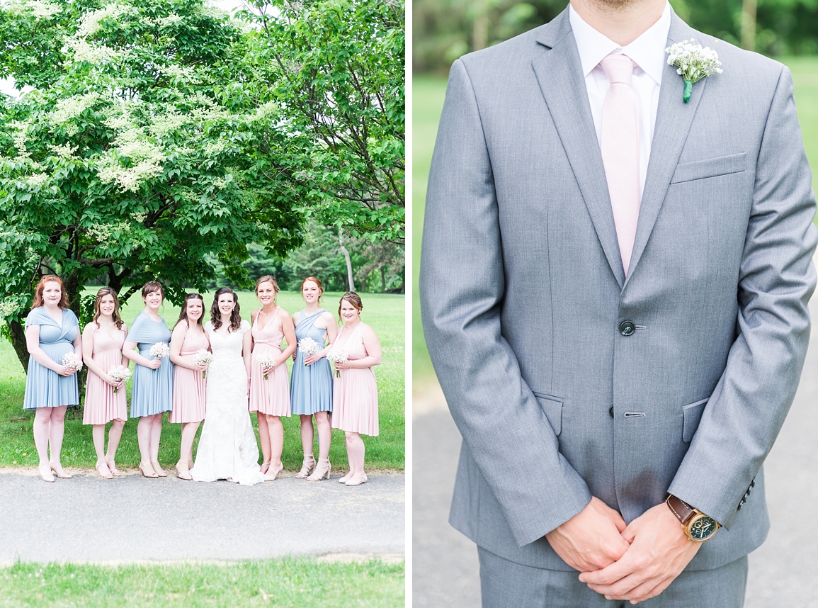 pink and blue wedding party