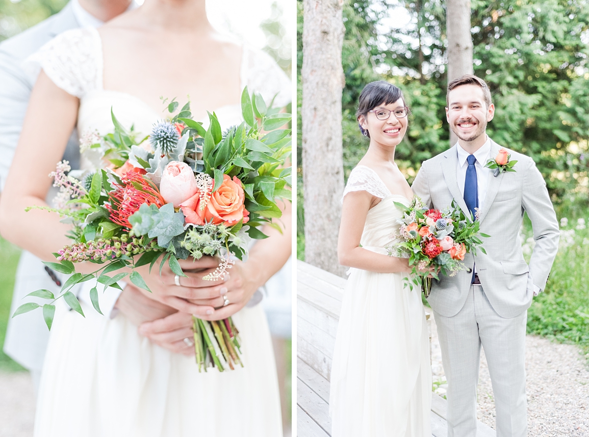 bride and groom portraits with bloomfields flowers